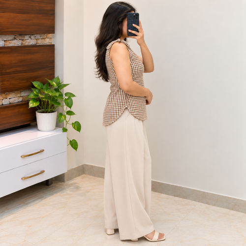 Ayla Gingham Top – Brown & White Sleeveless Top for Women