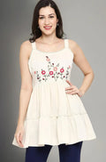 Women’s Cream Floral Embroidered Sleeveless Tiered Peplum Top snarastyle
