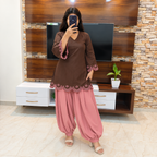 Cocoa brown V neck kurti front view