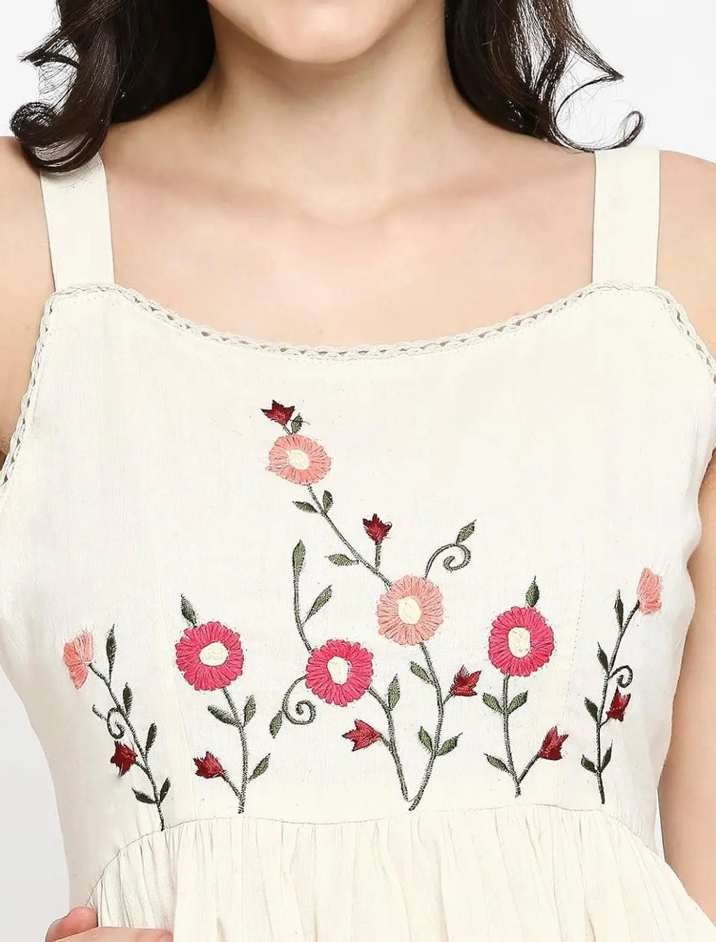 Women’s Cream Floral Embroidered Sleeveless Tiered Peplum Top snarastyle