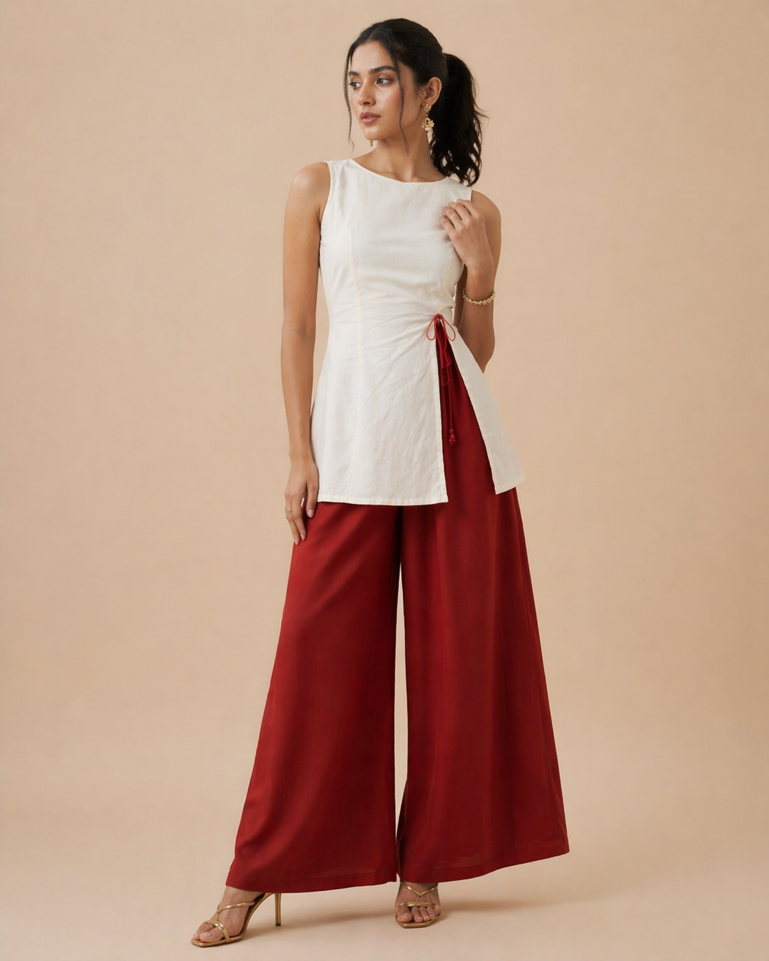 Trendy Summer Cord Set for Women | Ivory Wrap Peplum Top Outfit