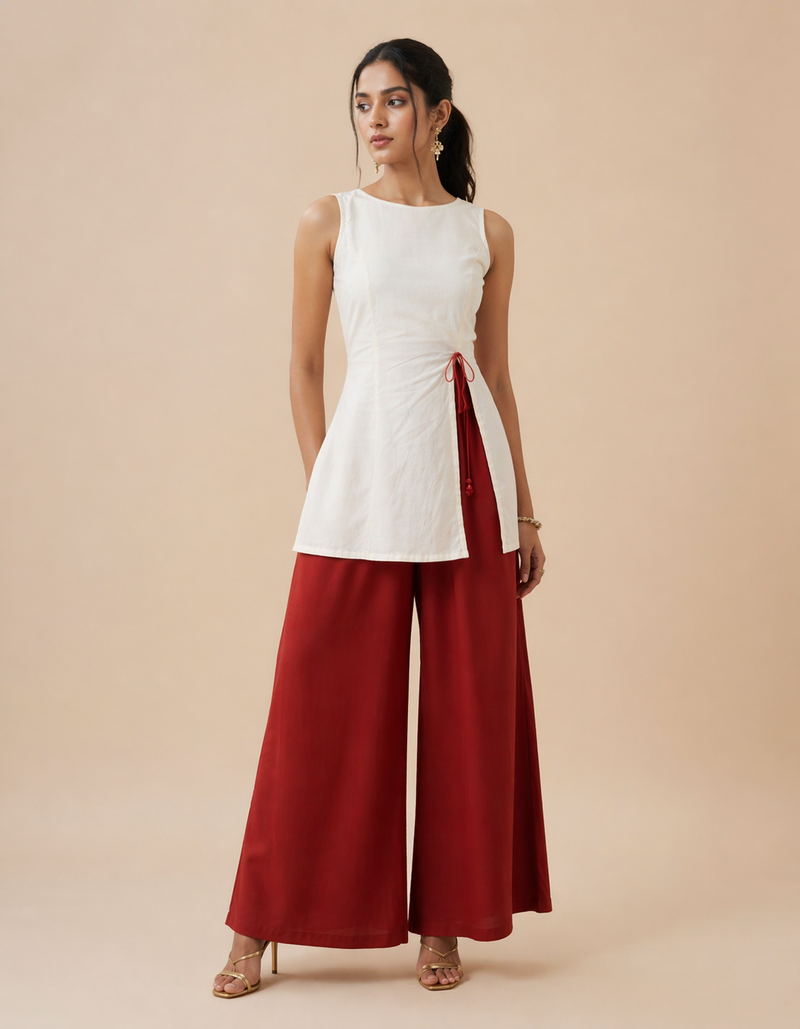 Trendy Summer Cord Set for Women | Ivory Wrap Peplum Top Outfit